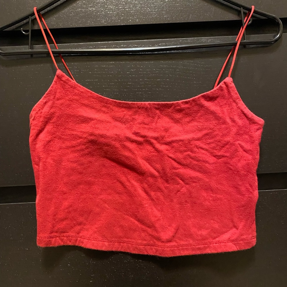 2 for $8 spaghetti strap tank tops, white with floral design and red